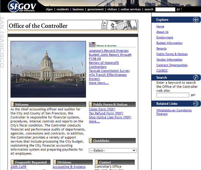 Indexideas provided web design, website development, and contnet management systems maintenance services for the City of San Francisco Department of the Controller