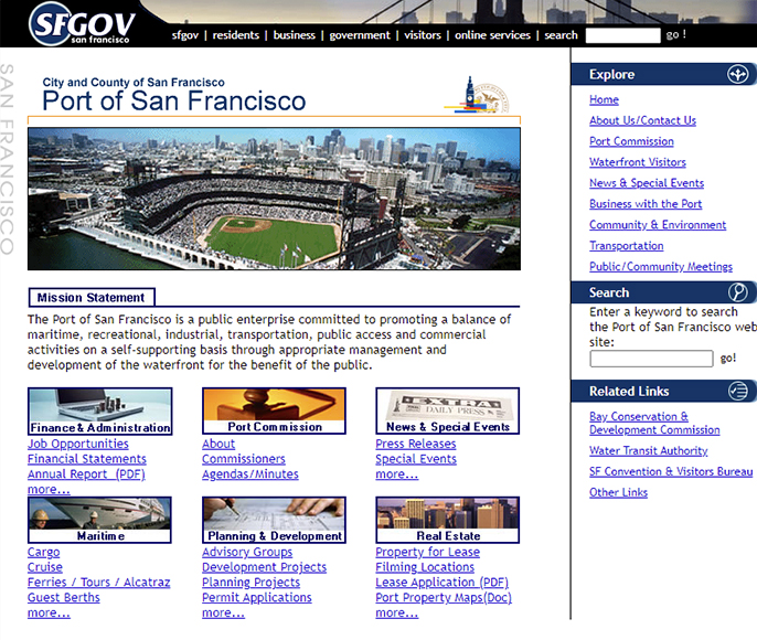 City of San Fransico Port of San Francisco. Project Details: website design, web development and CMS maintenance services