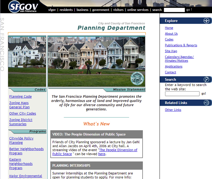 City of San Fransico Office on Planning Project Details: web page design, web development, CMS maintenance services