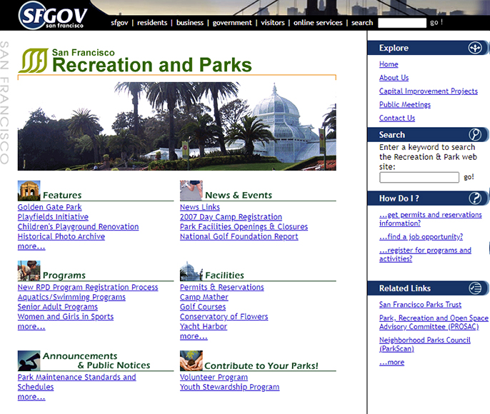 Indexideas provided CMS development and website design services for the City of San Fransico Park and Recreation Department
