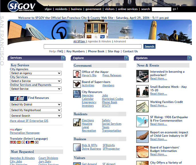 City of San Fransico Sfgov.org. Project Details: website design, web development, contnet management systems maintenance services